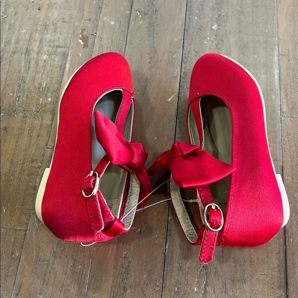 Janie and jack red satin t-bar Mary Jane shoes with bow toddler size 5 holiday